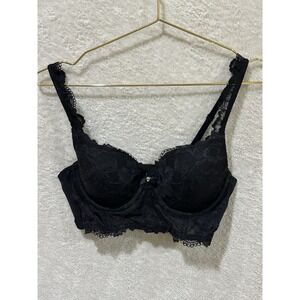 Victoria's Secret Body by Victoria Lined Demi 34C Black Lace Floral Bow